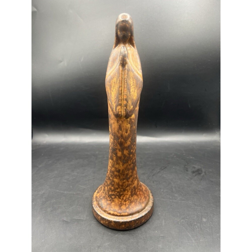 Vintage Faux Wood Ceramic Praying Madonna Virgin Mary Statue 10.5”